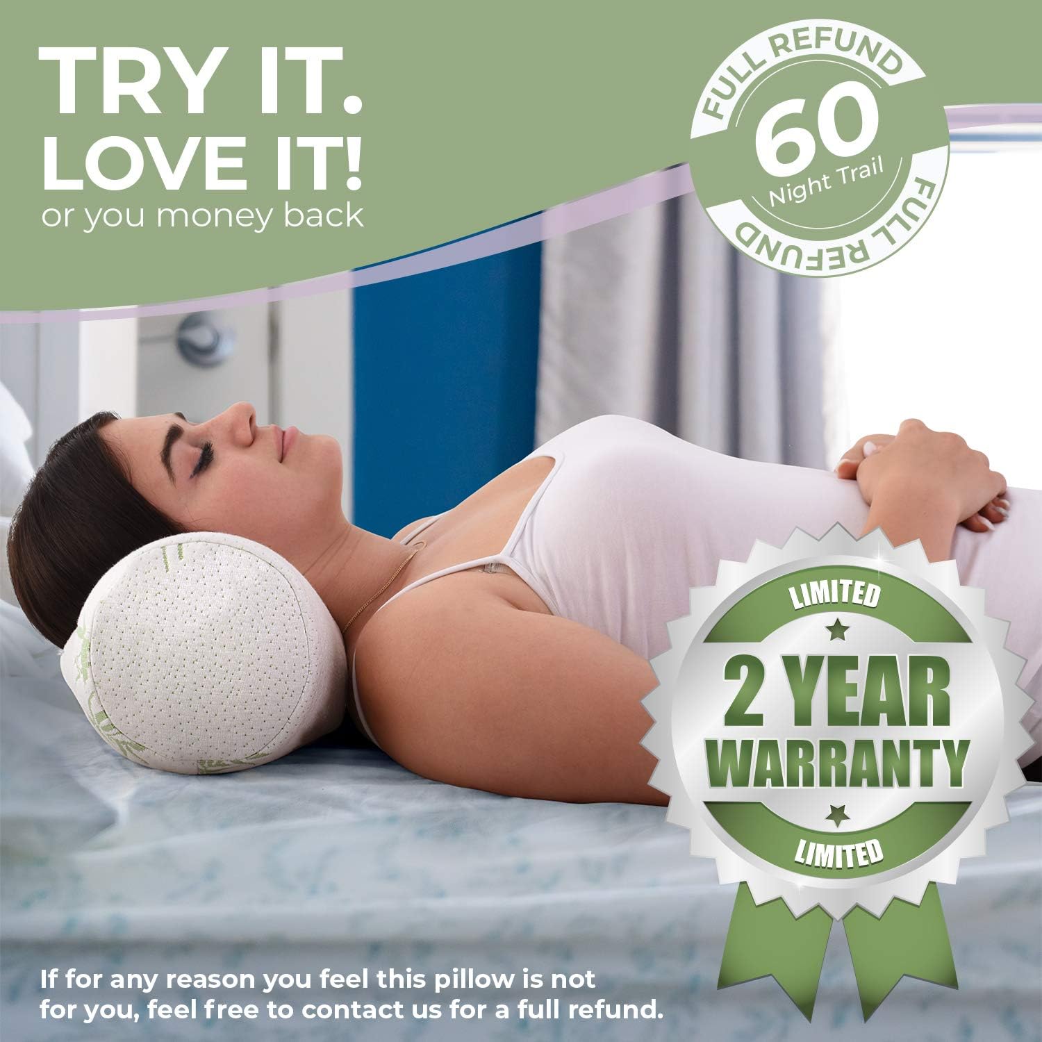 Healthex Cervical Neck Roll Pillow Cylinder Round Cushion Bolster Support for Sleeping Memory Foam and Bamboo Cover - Breathable, Hypoallergenic and Comfortable -Supports Effectively, Alleviates Pain: Home & Kitchen