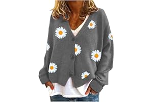 DOLKFU Womens Long Sleeve Button Comfy Sweater Cute Flower Graphic Cardigan Button Trendy Open Front Fall Clothes
