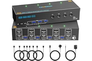 KVM Switch 3 Monitors 4 Computers 4K@60Hz,EDID Simulation,USB 3.0 HDMI Displayport KVM Switch Triple Monitor for 4 PC Share 3