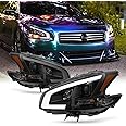 AKKON - Fits 2009-2014 Nissan Maxima LED DRL Light Tube Projector Headlights Headlamps - Black Smoke Housing