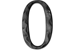 HOMUS 5 Inch High House Numbers-Unique Solid Hammered Style Cast Iron Home Address Numbers/Mailbox Numbers/Black/Number 0