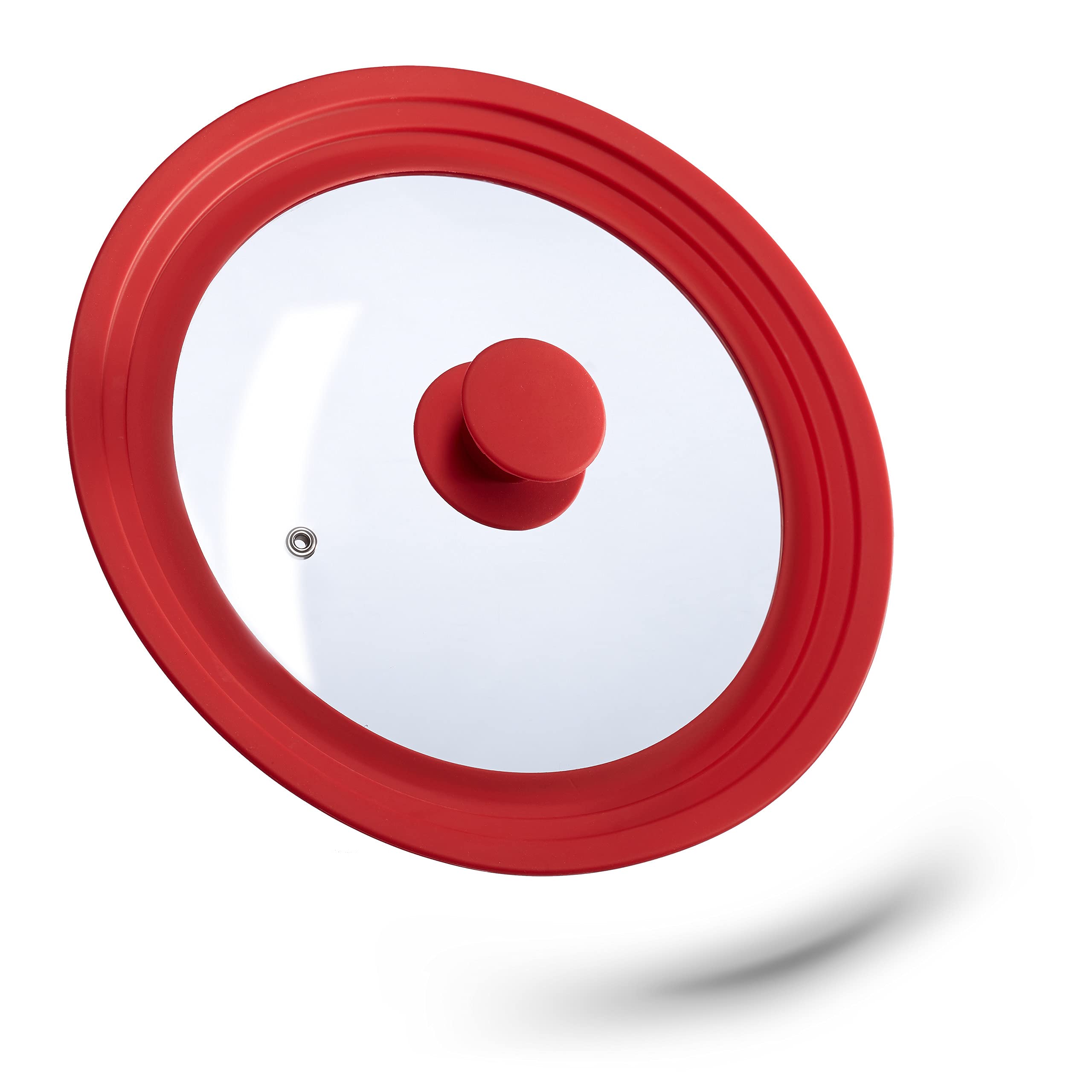 Relaxdays Saucepan Lid Universal, Glass Cover, Stepped Silicone Rim, Pots & Pans 22-26 cm, 5x27,5 cm, Red