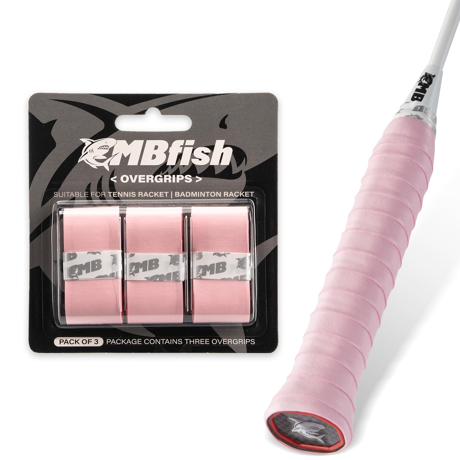 Photo 1 of Tennis Racket Grip Tape 3 Pack, Soft Racquet Overgrips for Tennis,Pickleball and Badminton with Vibration Dampening- Thickness 0.024in Anti-slip and Absorbent Tennis Grip Tape Set (Pure Pink 3P)