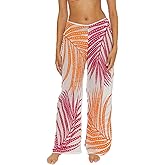 Trina Turk Women's Standard Sheer Pants, Casual, Wide Leg, Tropical Leaf Print, Beach Cover Ups
