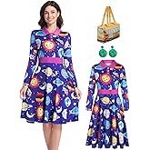 Anjite Adult Halloween Costumes Women Teacher Cosplay Outfit Vintage Dress with Accessories