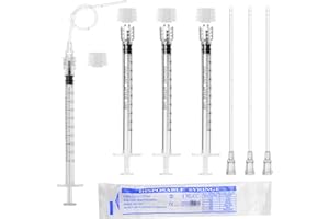HYDDEB 1ml Luer Lock Syringe with Cap and Soft Plastic Tube, Individually Wrapped 10 Pack, Suitable for Pet Liquids Feeding