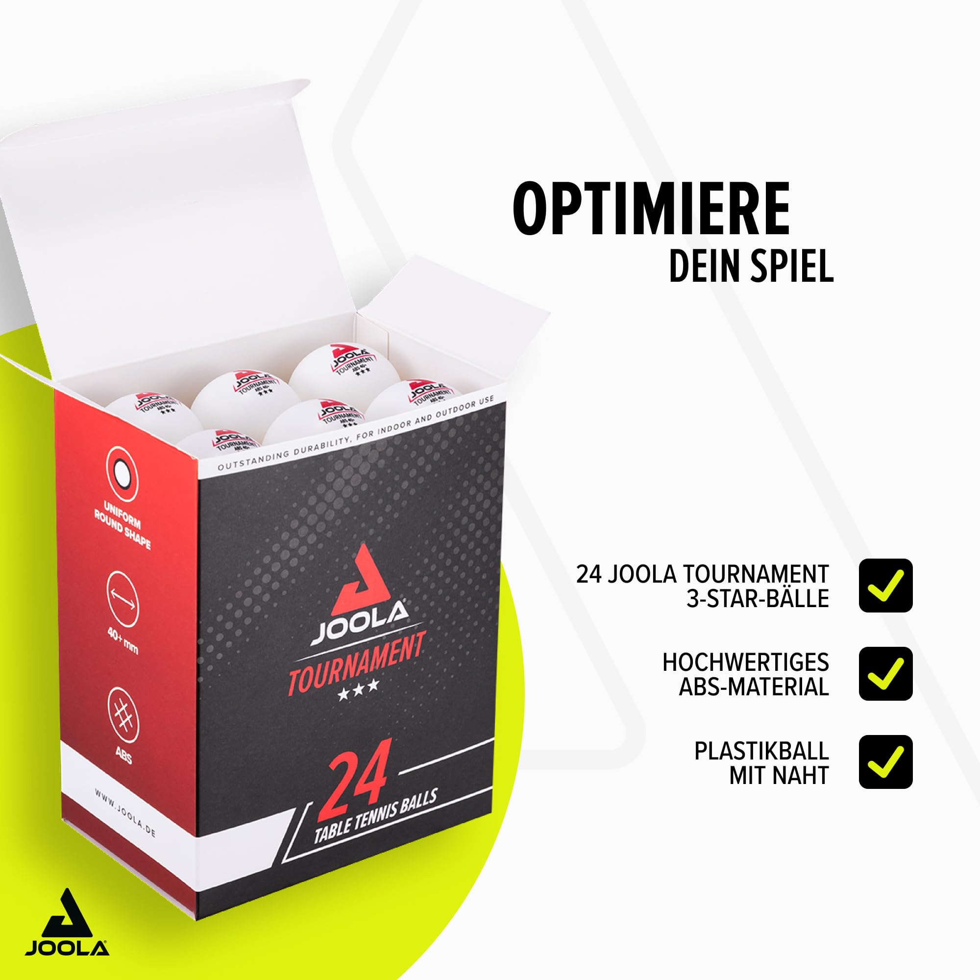 JOOLA Tischtennisbälle Tournament Selektierte 40+mm Durchmesser, 3-Stern Premium Tischtennis Bälle Indoor und Outdoor Kompatibel, Weiß (24er Pack) 2