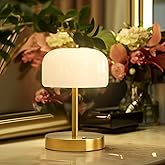 Oneach 9" Cordless Table Lamp, Gold Rechargeable Battery Operated Lamp, 3-Way Stepless Dimming Touch Lamps, Small Glass Bedside Nightstand Light for Bedroom Dining Table Living Room Shelf Decor