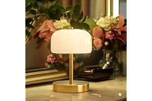Oneach 9" Cordless Table Lamp, Gold Rechargeable Battery Operated Lamp, 3-Way Stepless Dimming Touch Lamps, Small Glass Bedside Nightstand Light for Bedroom Dining Table Living Room Shelf Decor