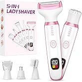 Electric Razors for Women, 5 in1 Electric Shaver for Women, Bikini Trimmer with LED Display, Rechargeble Facial and Body Hair Remover