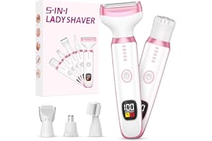SAWKISM Electric Razors for Women Legs, Bikini Trimmer for Women, 5 in1 Electric Shaver with LED Display, Rechargeble Facial and Body Hair Remover for Face Nose Eyebrow Legs Underarms and Pubic Hair (Pink)