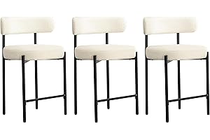 Locus Bono 24'' Boucle Counter Stools Set of 3, White Bar Stools with Backs, Counter Height Bar Stools for Kitchen Island/Kitchen Counter, Upholstered Counter Chairs