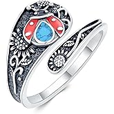 JKR Turquoise Spoon Rings for Women Sterling Silver Vintage Antique Thumb Ring Boho Jewelry Anniversary Birthday Gift for Wife Her Mom