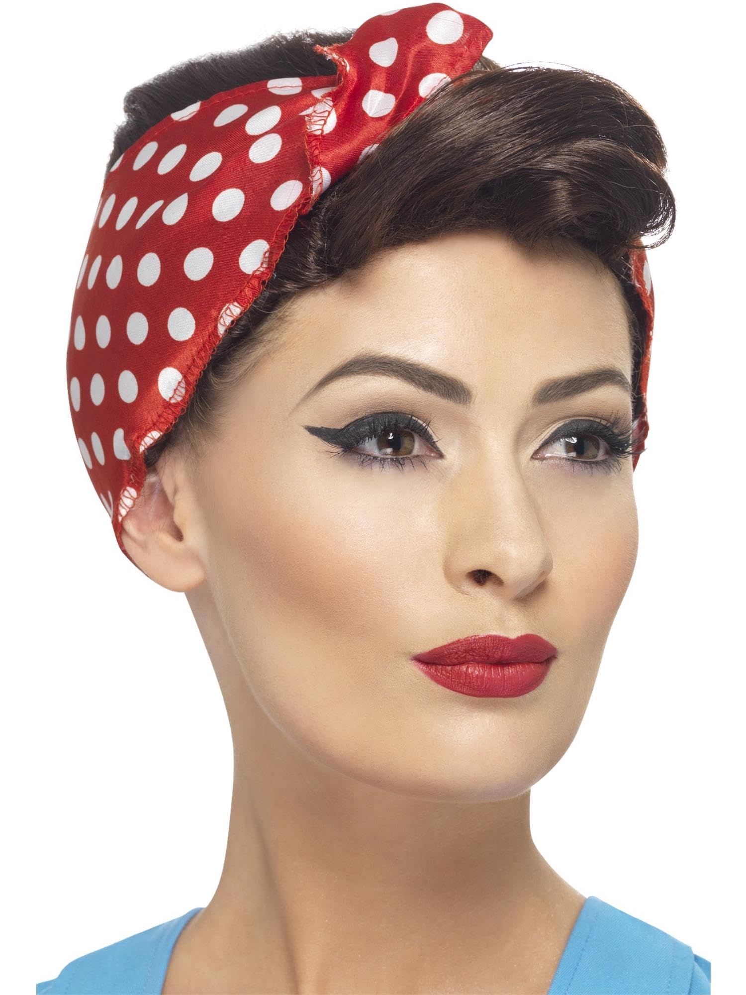 Smiffys 40s Rosie Wig, Brown with Headscarf, 1940's Wartime Fancy Dress, 1940s Dress Up Wigs