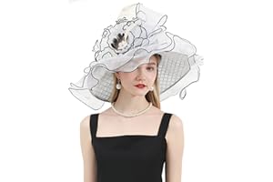 TLMNU Women Derby Church Organza Flower Wedding Tea Party Fascinator Wide Brim Sun Hat