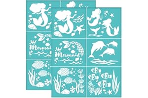 OLYCRAFT 2Pcs 8.6x11 Inch Ocean Self-Adhesive Silk Screen Printing Stencil Mermaid Tail Silk Screen Stencil Dolphin Tropical Fish Reusable Mesh Stencils Transfer for DIY T-Shirt Fabric Painting