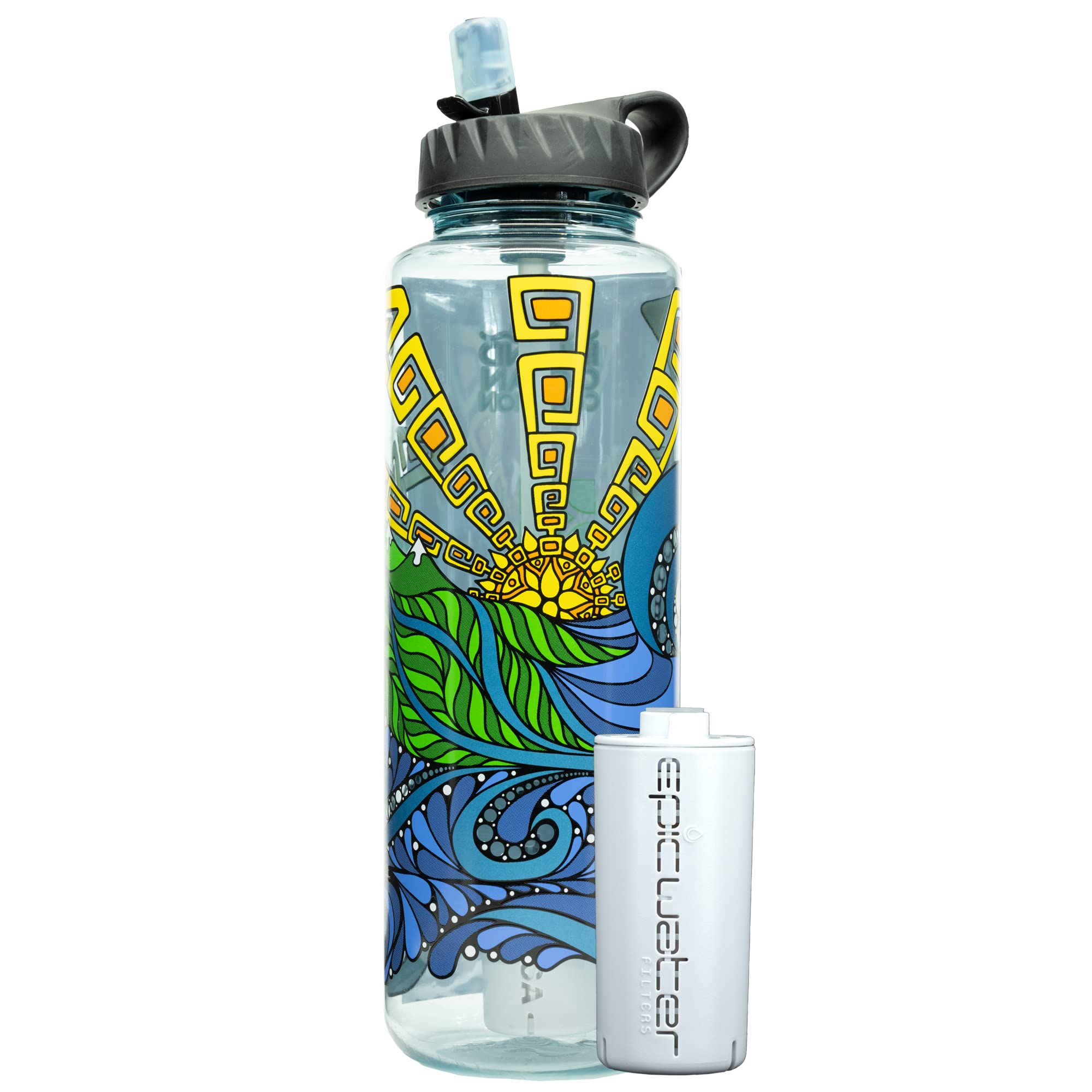 Epic Water Filters Nalgene OG Water Bottle with Filter, USA Made, BPA Free, Removes 99.99% Tap Water Contaminants, Forever Chemicals, IOC Art, 48 oz