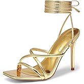 DREAM PAIRS Heels for Women Strappy High Stiletto Lace Up Heeled Sandals Square Open Toe Heels for Prom Party Dating