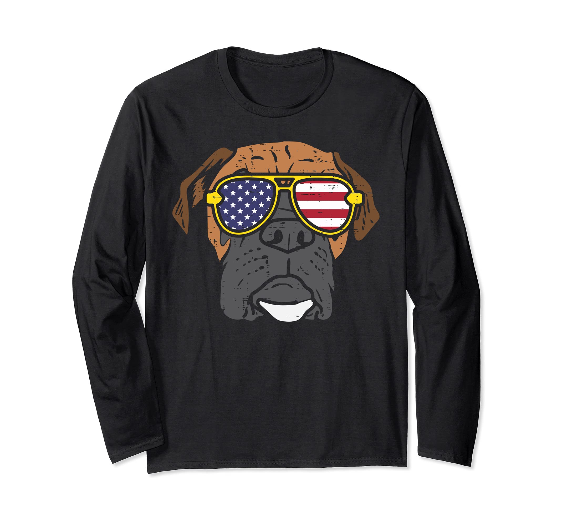 Boxer Dog Sunglasses American USA 4th Of July Fourth Dog Long Sleeve T-Shirt