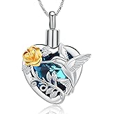Yinplsmemory Hummingbird Cremation Jewelry Crystal Heart Urn Ashes Necklace for Women Men Memorial Keepsake Necklace of Loved One