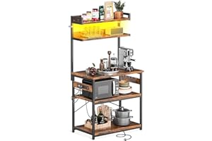 Casaottima Bakers Rack with Power Outlet & LED Lights, Coffee Bar with Storage 5-Tiers, Microwave Stand Kitchen Shelf 16.5 * 31.5 * 59 inches, Kitchen Coffee Rack, Rustic Brown