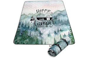 Nttopship Camper Printing Picnic Blankets Picnic MatWaterproof Foldable 78x78 Inches,Happy Camping Picnic Outdoor Mat fit Teens Adults for Camping,Sand,Park,Travel,Grass,Playground...