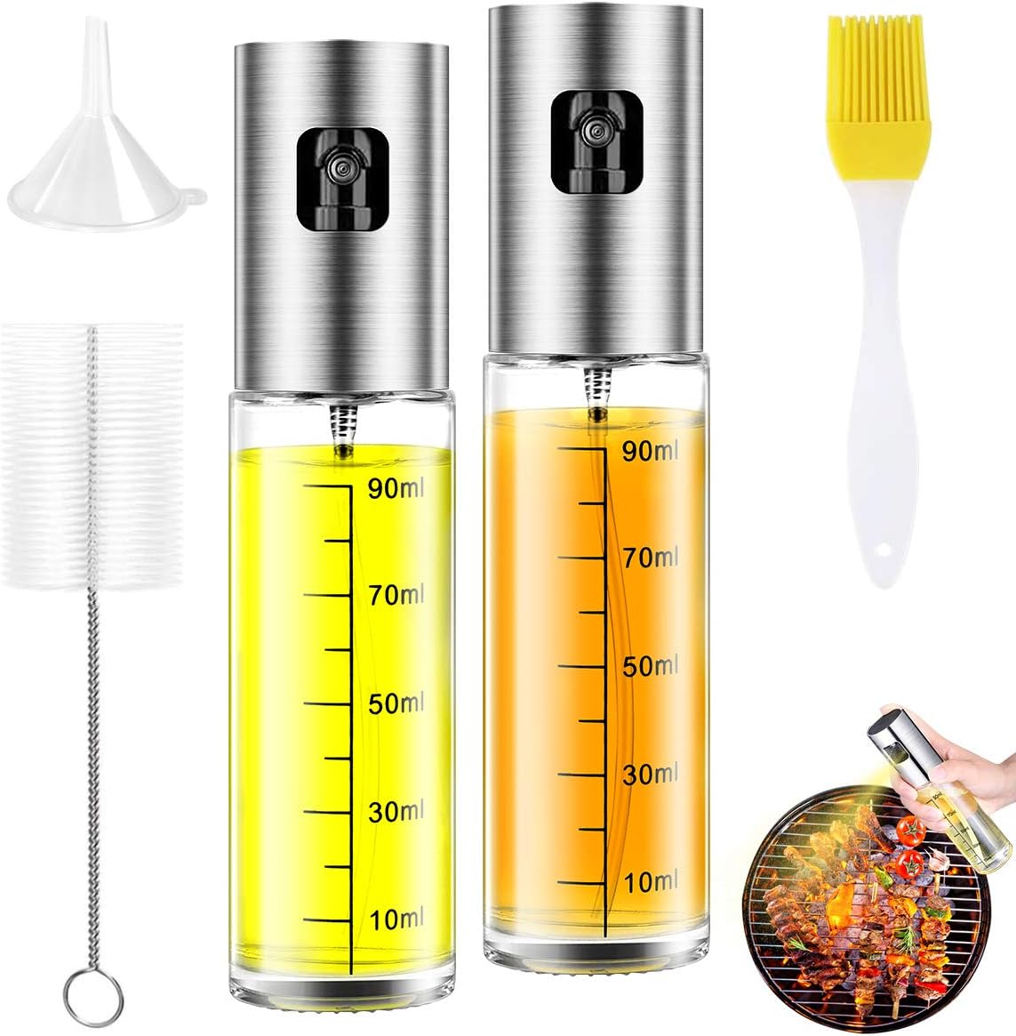 Oil Sprayer for Cooking 2 Pack, JOMARTO 100ml Olive Oil Spray Mister Set Glass Oil Bottle with Measurements Refillable Oil Dispenser for Kitchen Air Fryer BBQ Salad Baking Grilling Roasting: Home Improvement