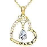 CCmfgjew Valentines Day Gifts Heart Necklaces 925 Sterling Silver Birthstone Heart Pendent Necklace I Love You Forever Jewelry Gifts Women Wife Girlfriend Mom Birthday Anniversary Mother's Day Gifts