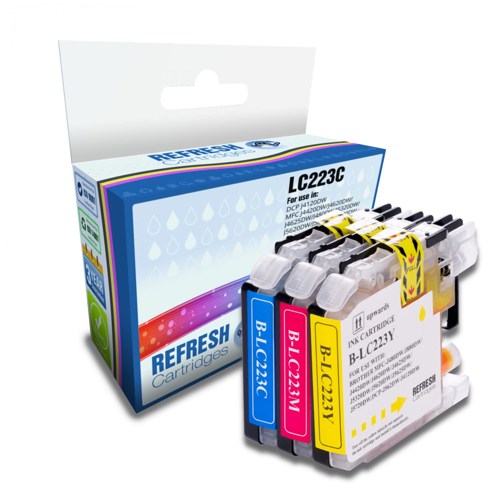 Refresh Cartridges Set of 3 Colour Compatible Ink Cartridge Replacements for Brother LC-223 (LC223C / M/Y)