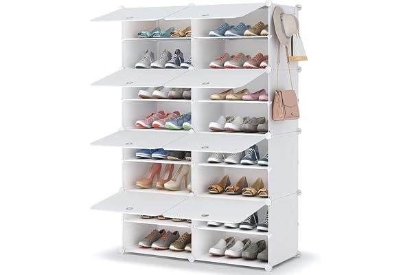 Shoe Rack, 8 Tiers Shoe Storage Cabinet for 32 Pairs, White | Plastic Shoe Shelves Organizer for Closet Hallway Bedroom Entry