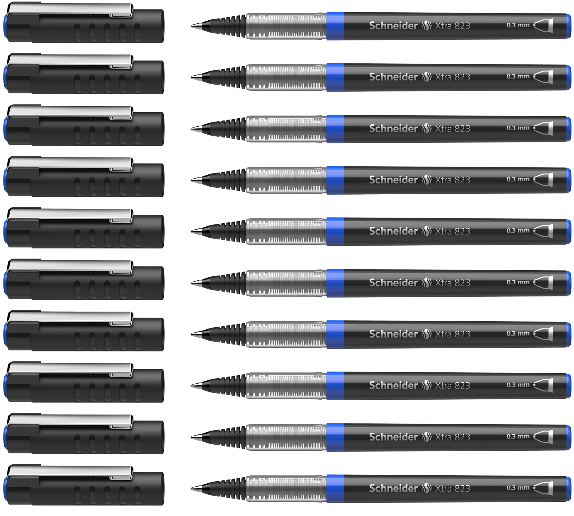 Schneider XTRA 823 Ink Roller Pen with Stainless Steel Conical Tip 0.3 mm Blue Pack of 10