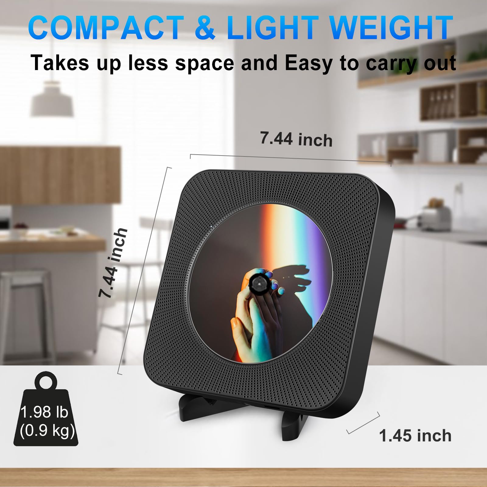 Wall CD Player with Bluetooth, Portable CD Player with Speakers, CD/Bluetooth/FM Radio/USB/AUX, Bluetooth CD Player for Home, HiFi Music Player with Rack