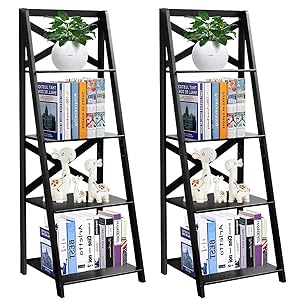 Tangkula 4-Tier Ladder Shelf Bookcase Leaning Free Standing Wooden Frame Decor Bookshelf Storage Flower Shelf Plant Display Shelf for Home Office (2)