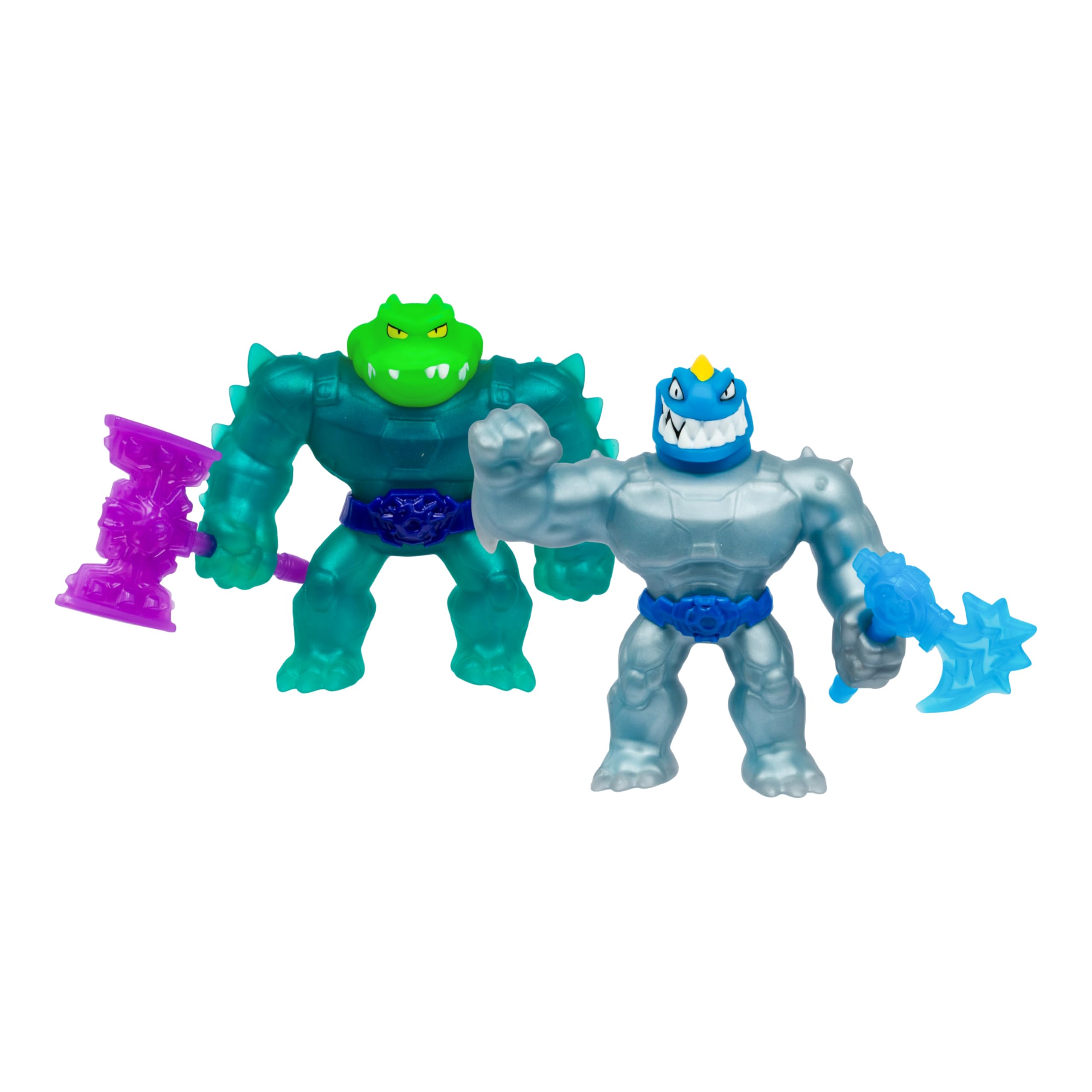Heroes of Goo Jit Zu Meteor Madness Versus Pack, Tyro Versus Rock Jaw in The Ultimate Showdown, with Unique Scrunchy Goo Filling & Meteor Weapon, Tactile Sensory Toys That Stretch Up to 3X Their Size