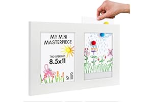 Americanflat 8.5x11 Kids Art Frame - Slide In 8.5x11 Picture Frame Holds 25 Artworks per Slot with Two Openings and Art Storage - My Mini Masterpiece - Changeable Display - White