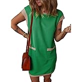 Dokotoo Women's 2026 Casual Spring Summer Dresses Fashion Cap Sleeve Color Block Crewneck Shift Tshirt Mini Dress
