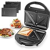 Aigostar Sandwich Maker Panini Press Grill, 3 in 1 Waffle Maker with Removable Non-stick Plates, Electric Grilled Cheese Make
