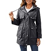 PESION Women's Waterproof Long Rain Jacket Lightweight Raincoat Lined Windbreaker Trench Coat for Outdoor Travel Hiking