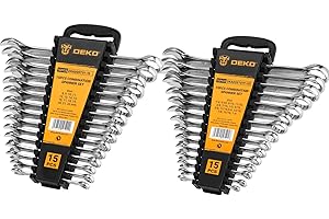 DEKOPRO Combination Wrench Set, Inch&Metric, 30-Piece, 1/4'' to 1'' & 8-22mm, Chrome Vanadium Steel, with Plastic Tray