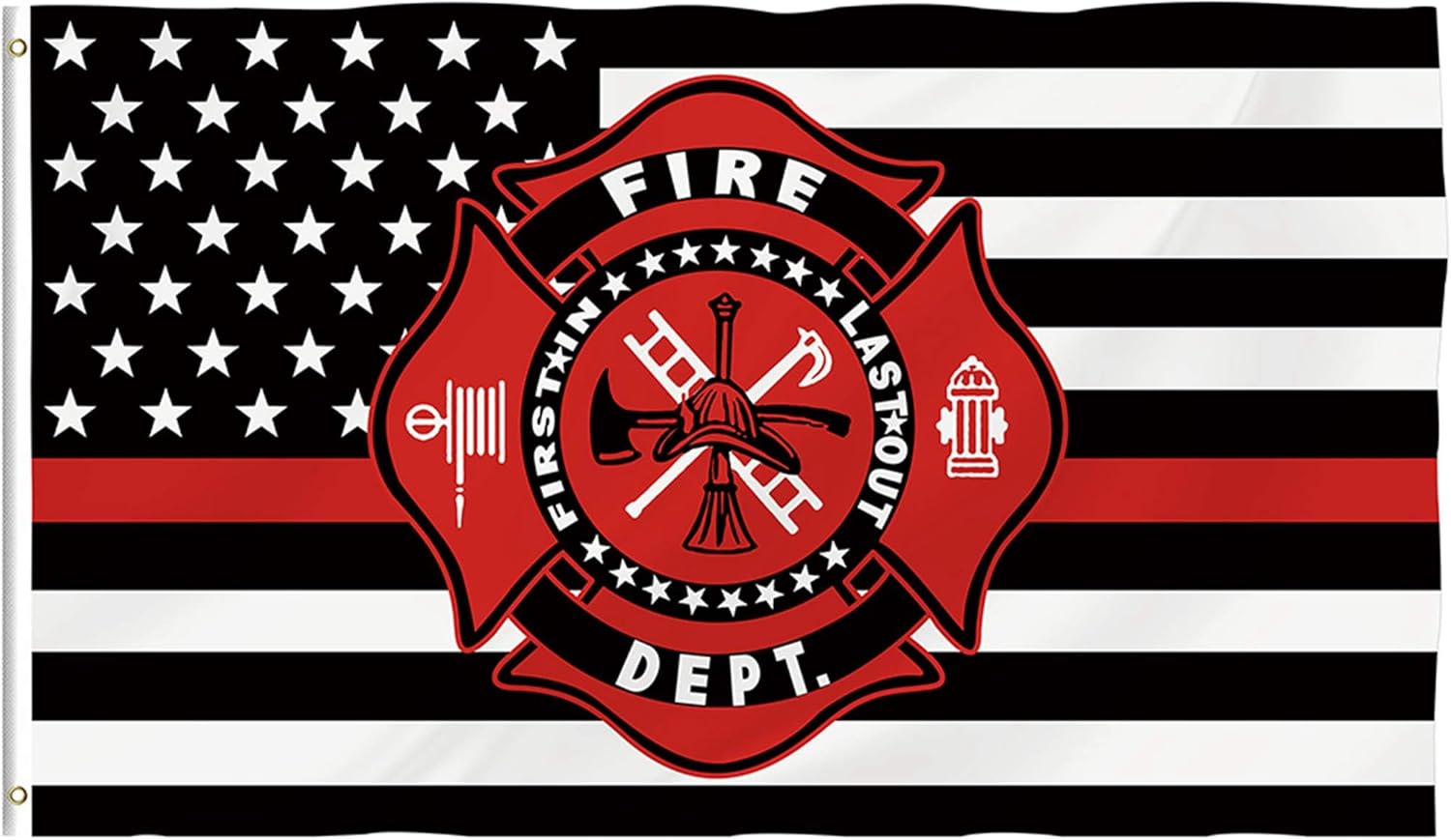 Hexagram Thin Red Line USA Flag - Fade Resistant Double Sided and Double Stitched - Firefighter Flag Polyeste with Brass Grommets Polyester Fireman Pride Outdoor Decor