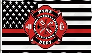 Hexagram Thin Red Line USA Flag - Fade Resistant Double Sided and Double Stitched - Firefighter Flag Polyeste with Brass Grommets Polyester Fireman Pride Outdoor Decor