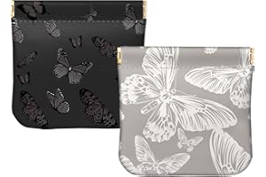 BHAHB 2 PCS Small Squeeze Coin Purse Pouch Soft PU Leather Mini Wallet Change Bag Cute Aesthetic for Women Girls Men-Black White Butterfly