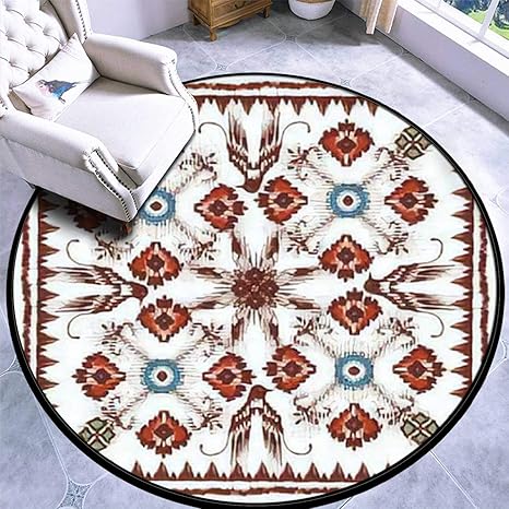 Amazon Co Jp ラグ 円形 ラグマット キリム Boho インデアン インドじん インドの 印度人 あや いと えがら えよう 洗える カーペット 丸 ホットカーペット 円形ラグ 滑り止め付 おしゃれ 北欧 防ダニ 抗菌 防臭 オールシーズン使用 ホーム キッチン