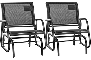 Outsunny Porch Glider Set of 2, Metal Frame Swing Glider Chair with Breathable Mesh Fabric, Curved Armrests and Steel Frame for Garden, Poolside, Backyard, Balcony, Black