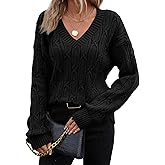 SHEWIN Womens Sweaters Casual V Neck Long Sleeve Cable Knit Crochet Sweater Spring Outfits for Women 2026