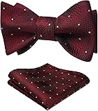 HISDERN Mens Bowties Self Tie Wine Red Plaid Polka