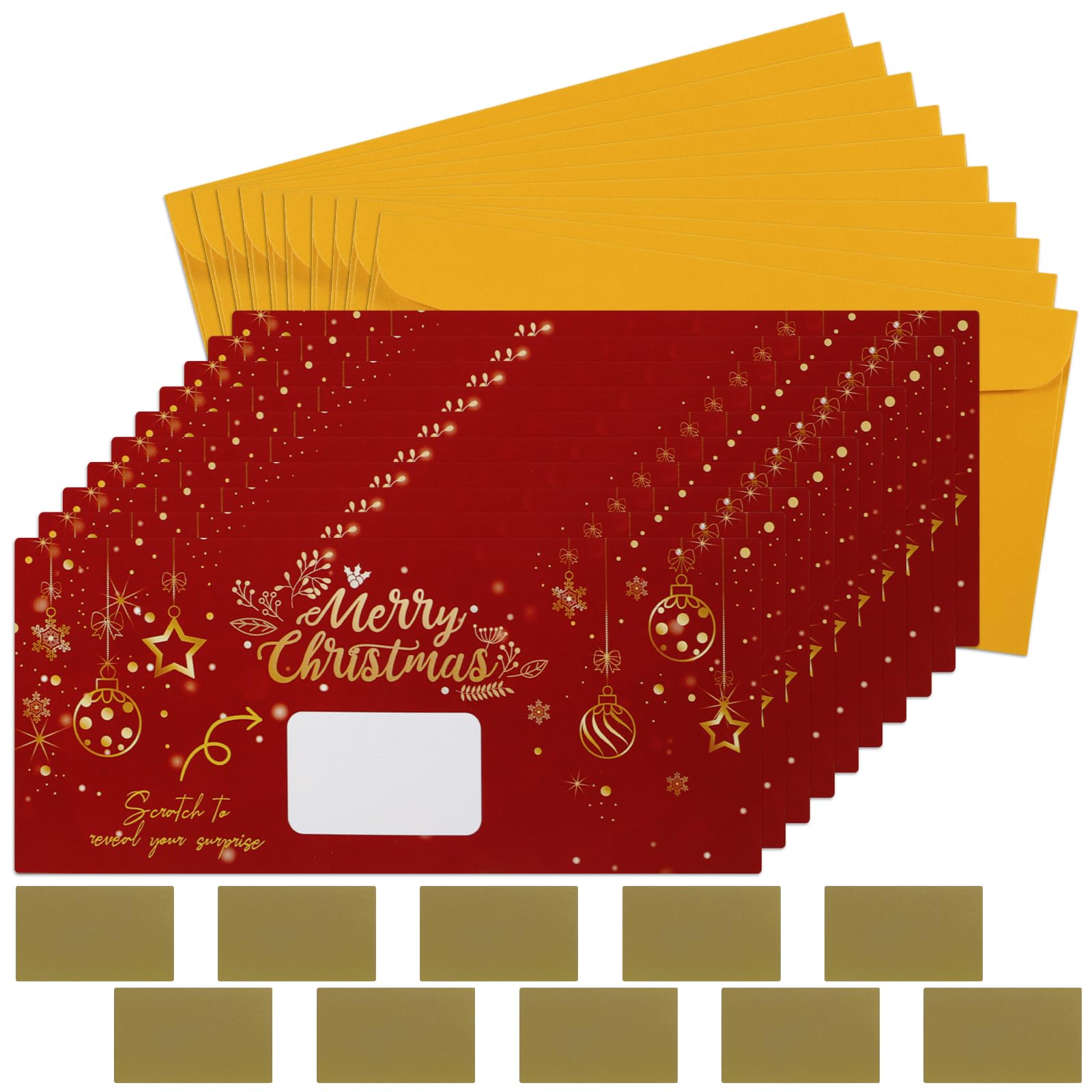 10 Pcs Scratch Off Golden Foil Christmas Voucher,Christmas Scratch Card Surprise Gift Reveal with Envelope,Scratch and Reveal Surprise Treat for Writing Your Own Special for Girlfriend,Wive,Family,Kid