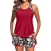 Women Tankini Swimsuit with Shorts - Tummy Control Two Piece Bathing Suit 2025 Swimwear with Sporty Pockets
