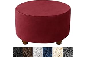HFCNMY Ottoman Cover Round, Stretch Velvet Round Ottoman Cover Thick Round Ottoman Slipcover Washable Storage Ottoman Cover Foot Stool Cover with Elastic Bottom Red Large