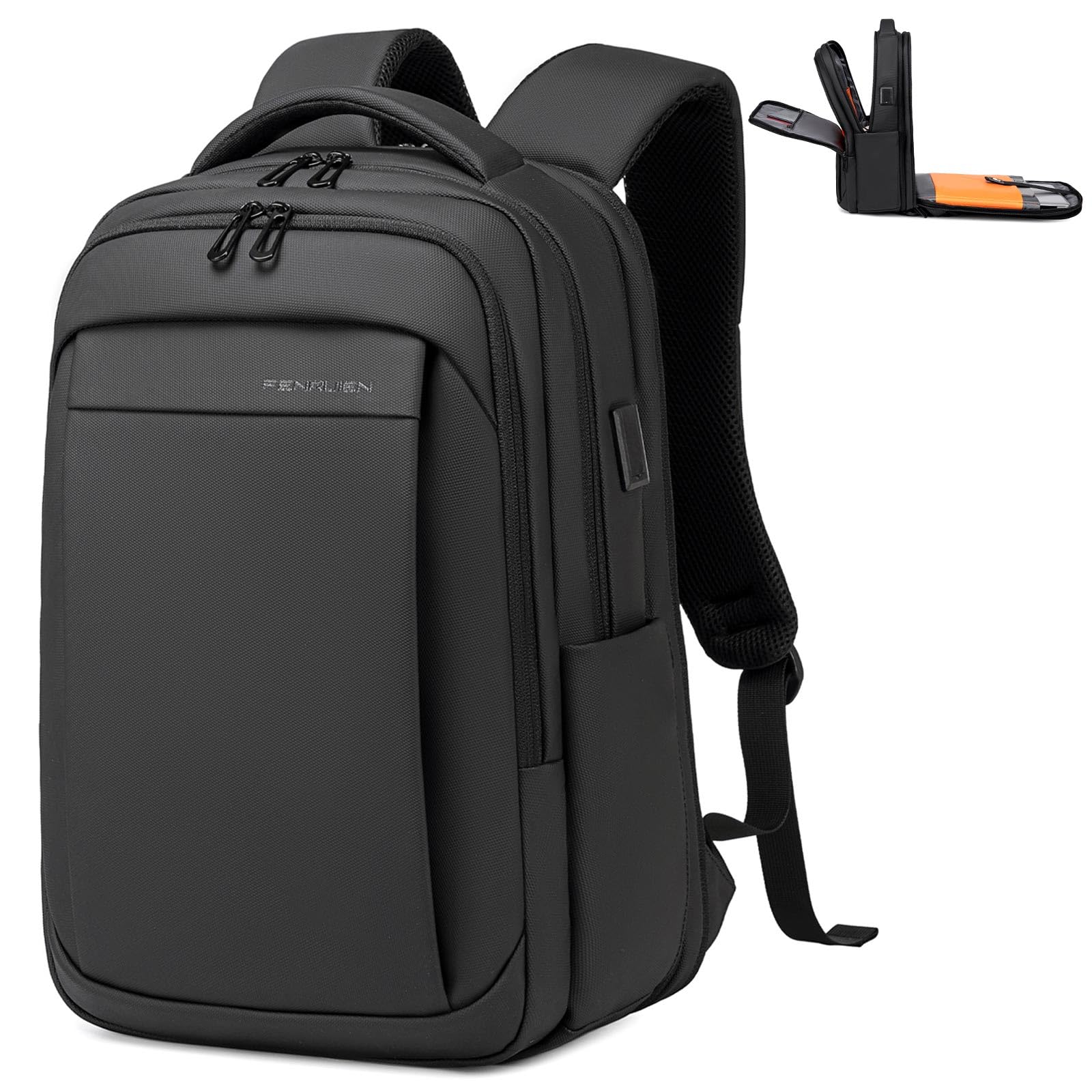 Photo 1 of FENRUIEN Expandable Travel Backpack for Men, Water Resistant Computer Backpack with USB Charging Port?Black Laptop Bag 15.6 Inch